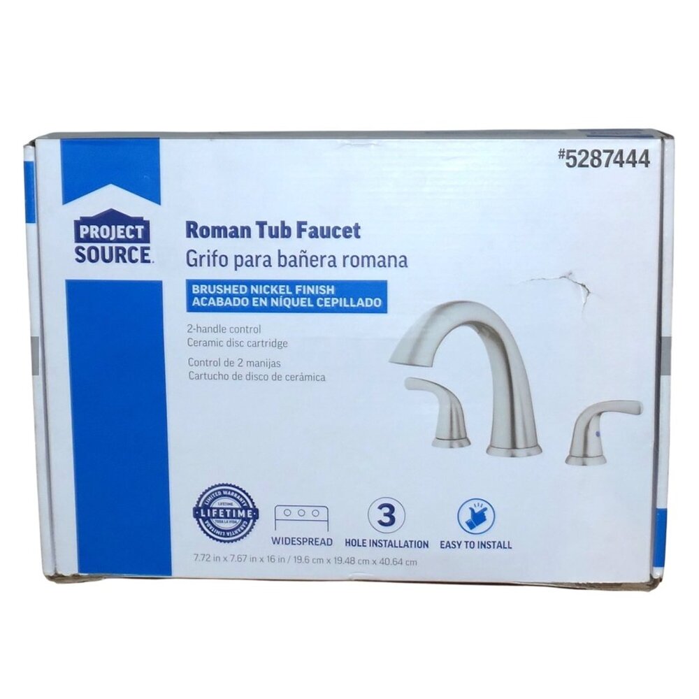 Project Source Roman Tub Faucet Brushed Nickel Finsh 2-Handle Control New In Box